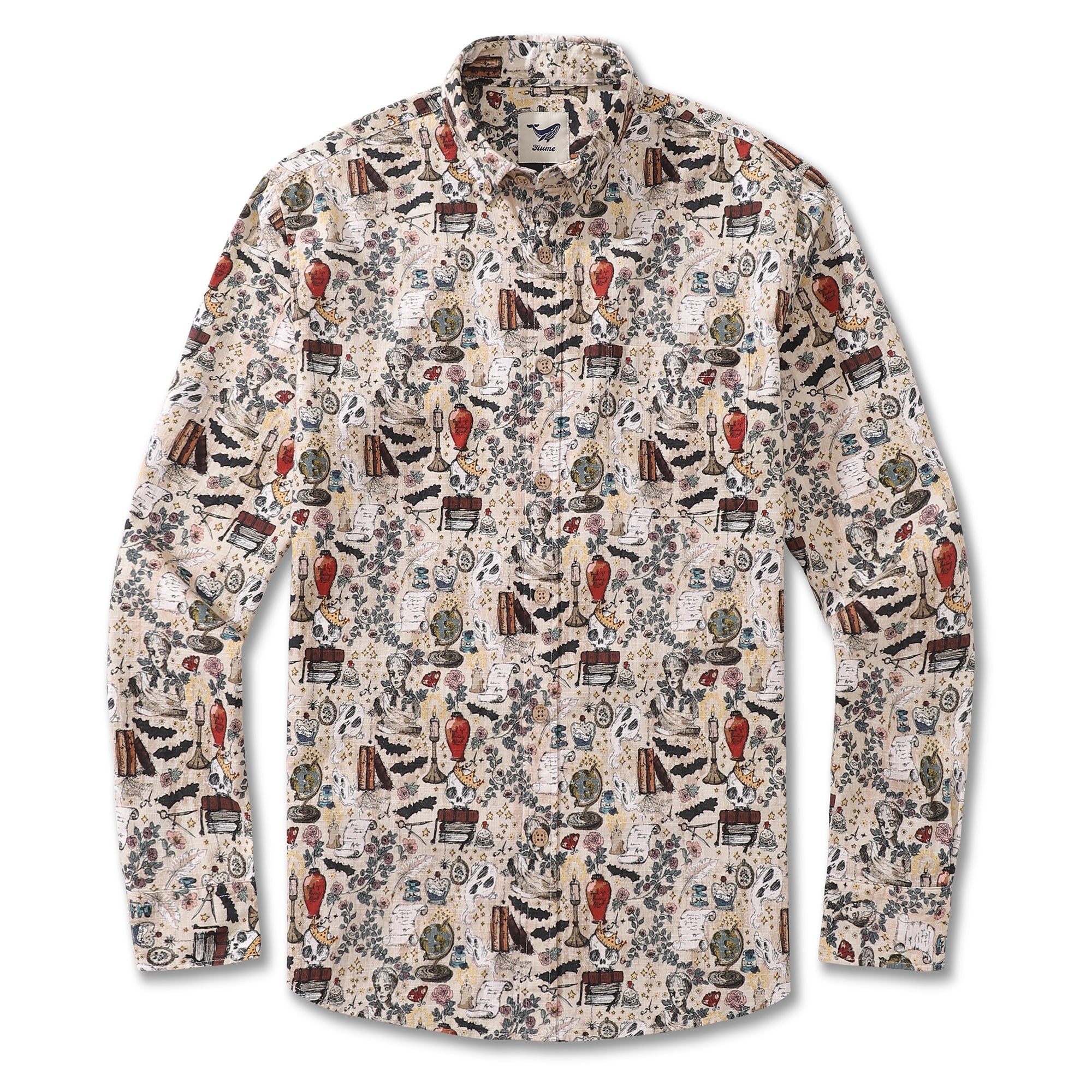 Men's Hawaiian Shirt Witches go back to school By Ludmila Cotton Button-down Long Sleeve Aloha Shirt