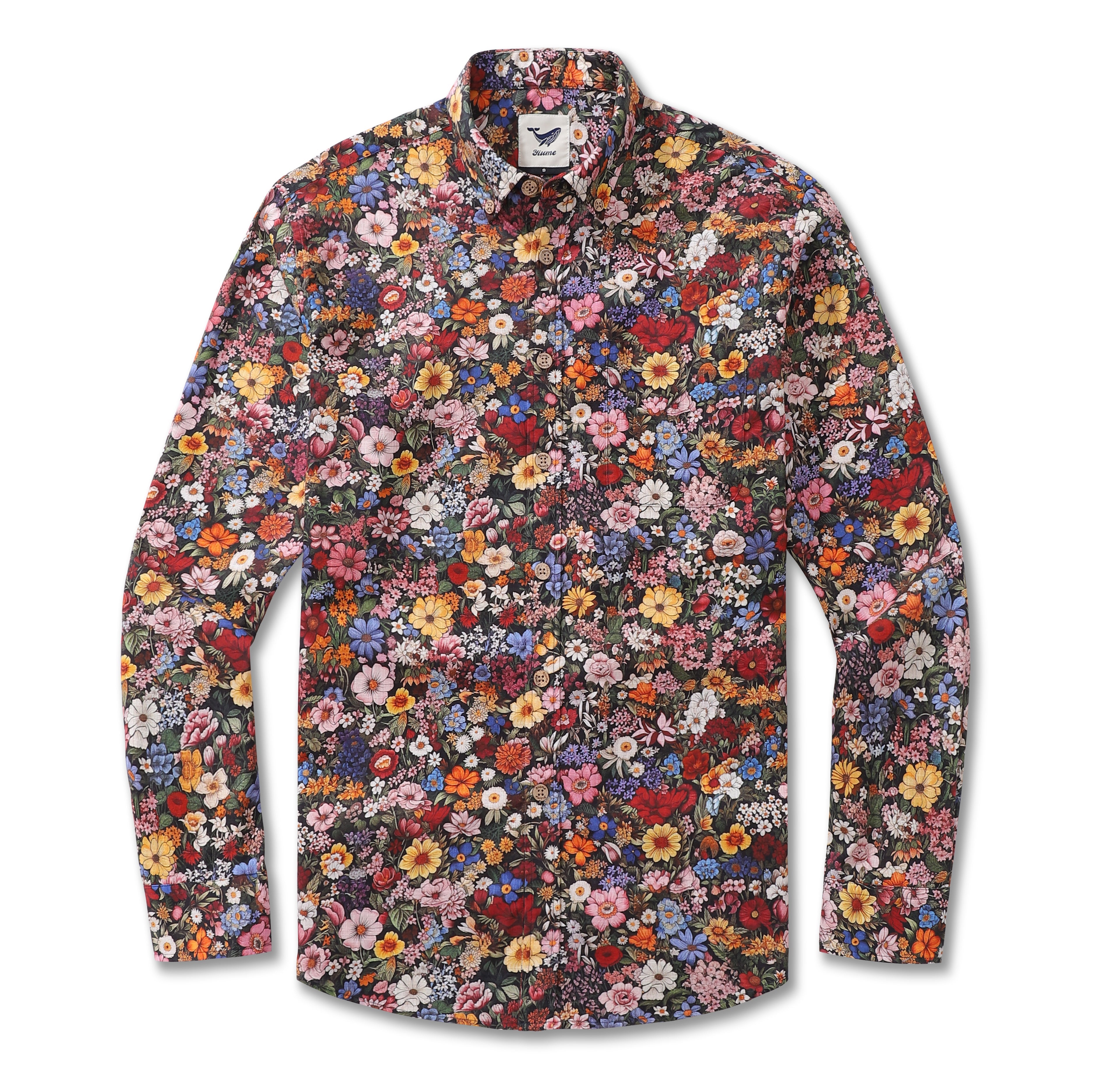 Long Sleeve Hawaiian Shirt For Men Among the Flowers Cotton Button-down Aloha Shirt