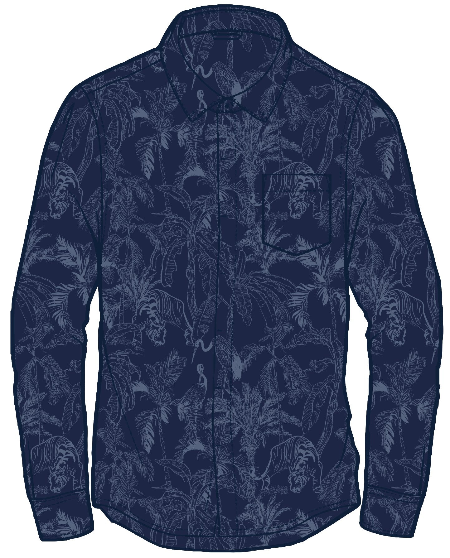 Long Sleeve Hawaiian Shirt For Men Mysterious Jungle Cotton Button-down Aloha Shirt