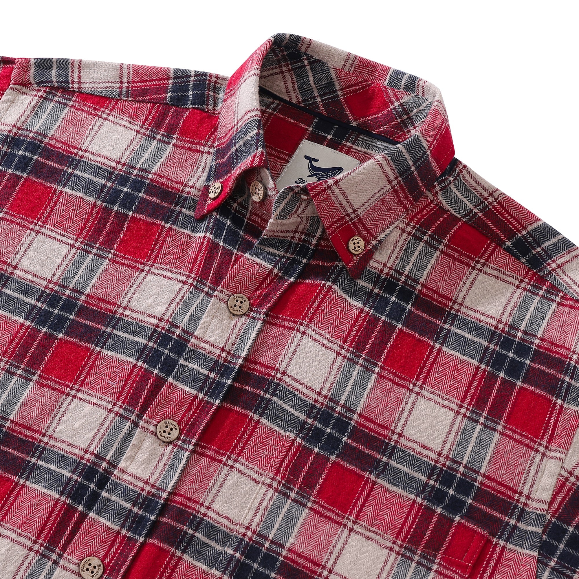 Men's Hawaiian Shirt Flannel Button-down Long Sleeve Classic Check Shirt - RED